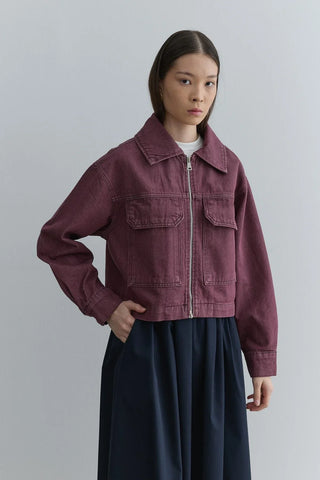 Metal Fermuarlı Denim Ceket Bordo - Fahhar Design