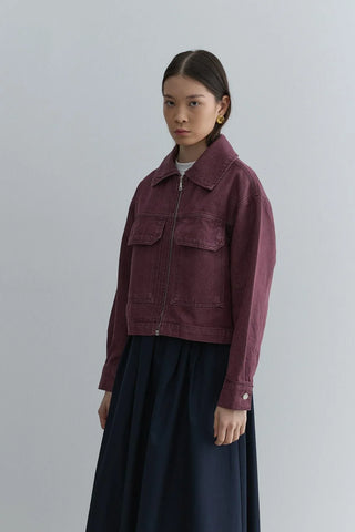 Metal Fermuarlı Denim Ceket Bordo - Fahhar Design