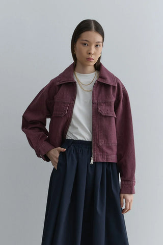 Metal Fermuarlı Denim Ceket Bordo - Fahhar Design