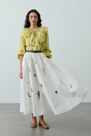 Nakışlı Büzgülü Etek Ekru