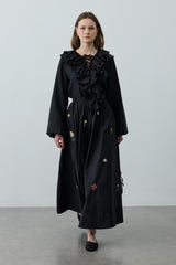 Nakışlı Büzgülü Etek Siyah