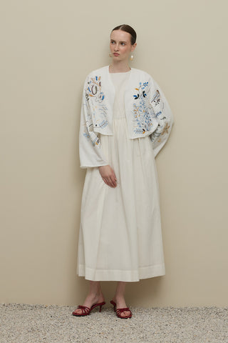 Nakışlı Kimono Ceket Takım Beyaz