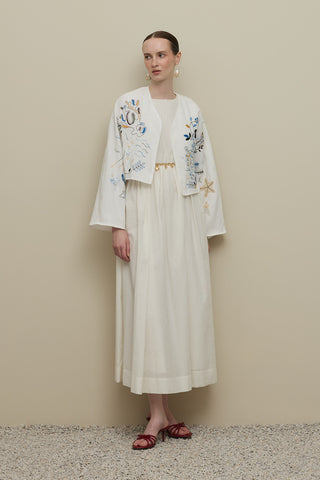 Nakışlı Kimono Ceket Takım Beyaz
