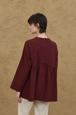 Nakışlı V Yaka Gömlek Bordo - Fahhar Design