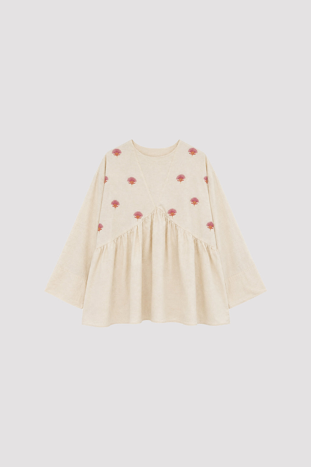 Embroidered V-Neck Shirt Natural