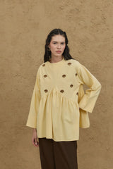 Embroidered V-Neck Shirt Yellow