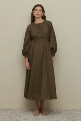 Nervür Detaylı Vual Elbise Kahverengi