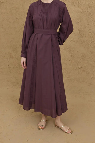 Ribbed Detailed Voile Dress, Plum