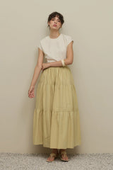 Nervürlü Büzgülü Etek Açık Sarı