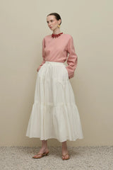 Nervürlü Büzgülü Etek Ekru