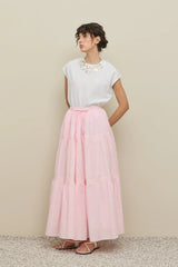 Nervürlü Büzgülü Etek Pembe