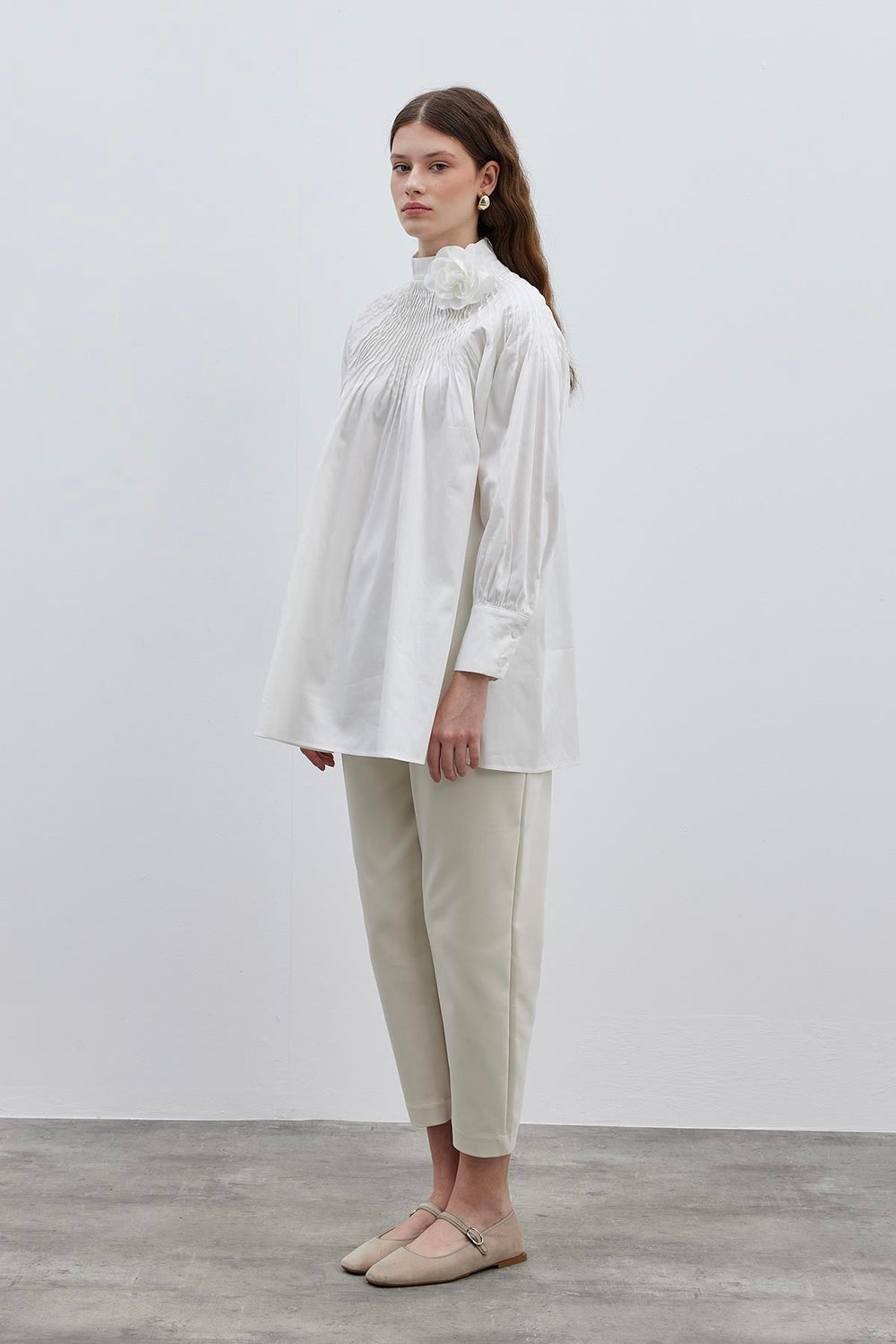 Ribbed Women's Shirt Ecru