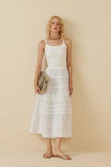 Nervürlü Keten Etek Beyaz