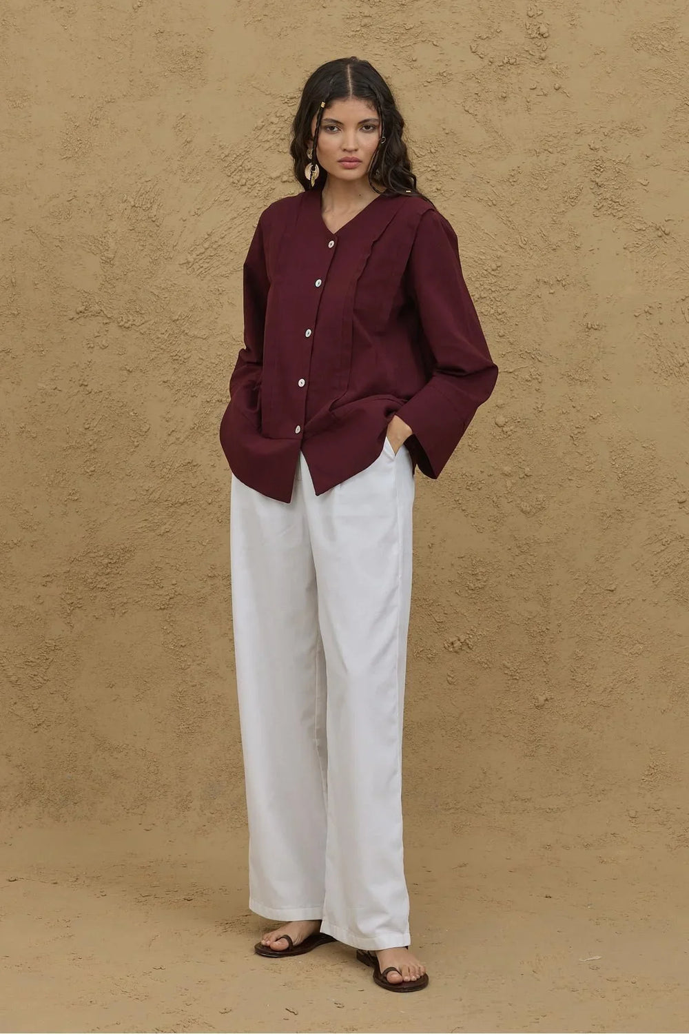 Ribbed Kimono Shirt Burgundy