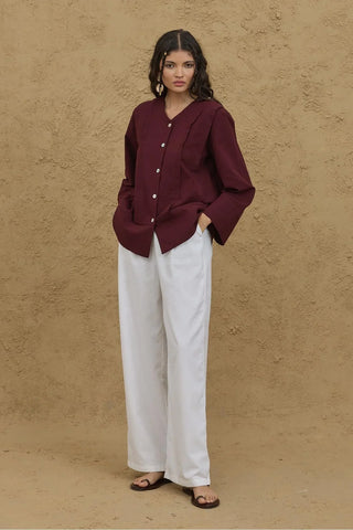 Nervürlü Kimono Gömlek Bordo