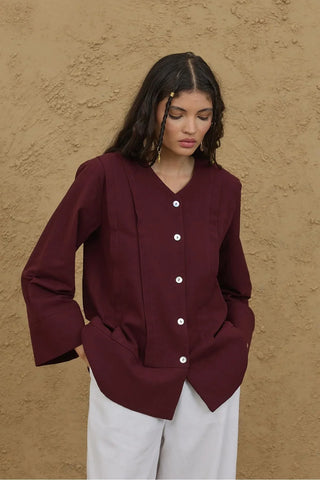 Nervürlü Kimono Gömlek Bordo - Fahhar Design
