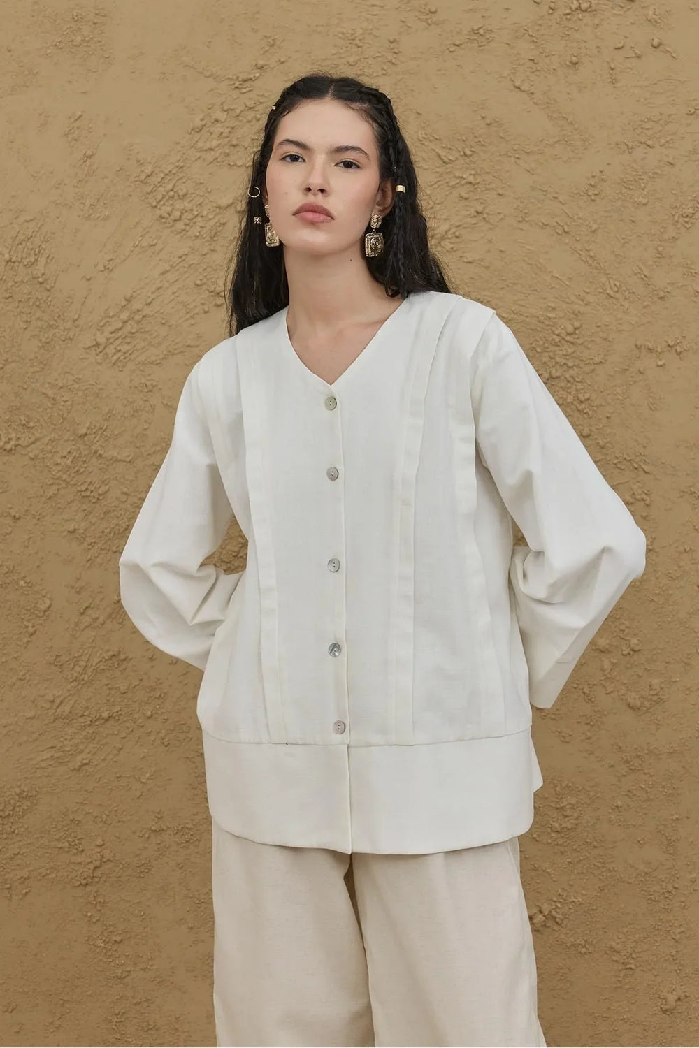 Ribbed Kimono Shirt Ecru