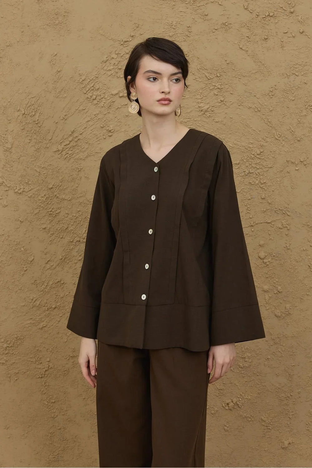 Ribbed Kimono Shirt Dark Brown