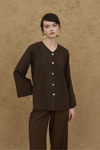 Nervürlü Kimono Gömlek Koyu Kahve - Fahhar Design