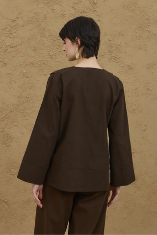 Nervürlü Kimono Gömlek Koyu Kahve - Fahhar Design