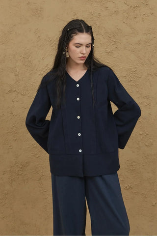Nervürlü Kimono Gömlek Lacivert - Fahhar Design
