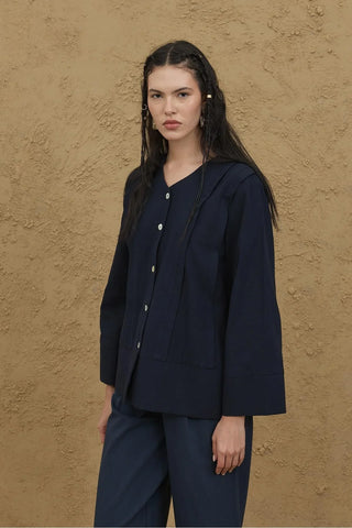 Nervürlü Kimono Gömlek Lacivert - Fahhar Design
