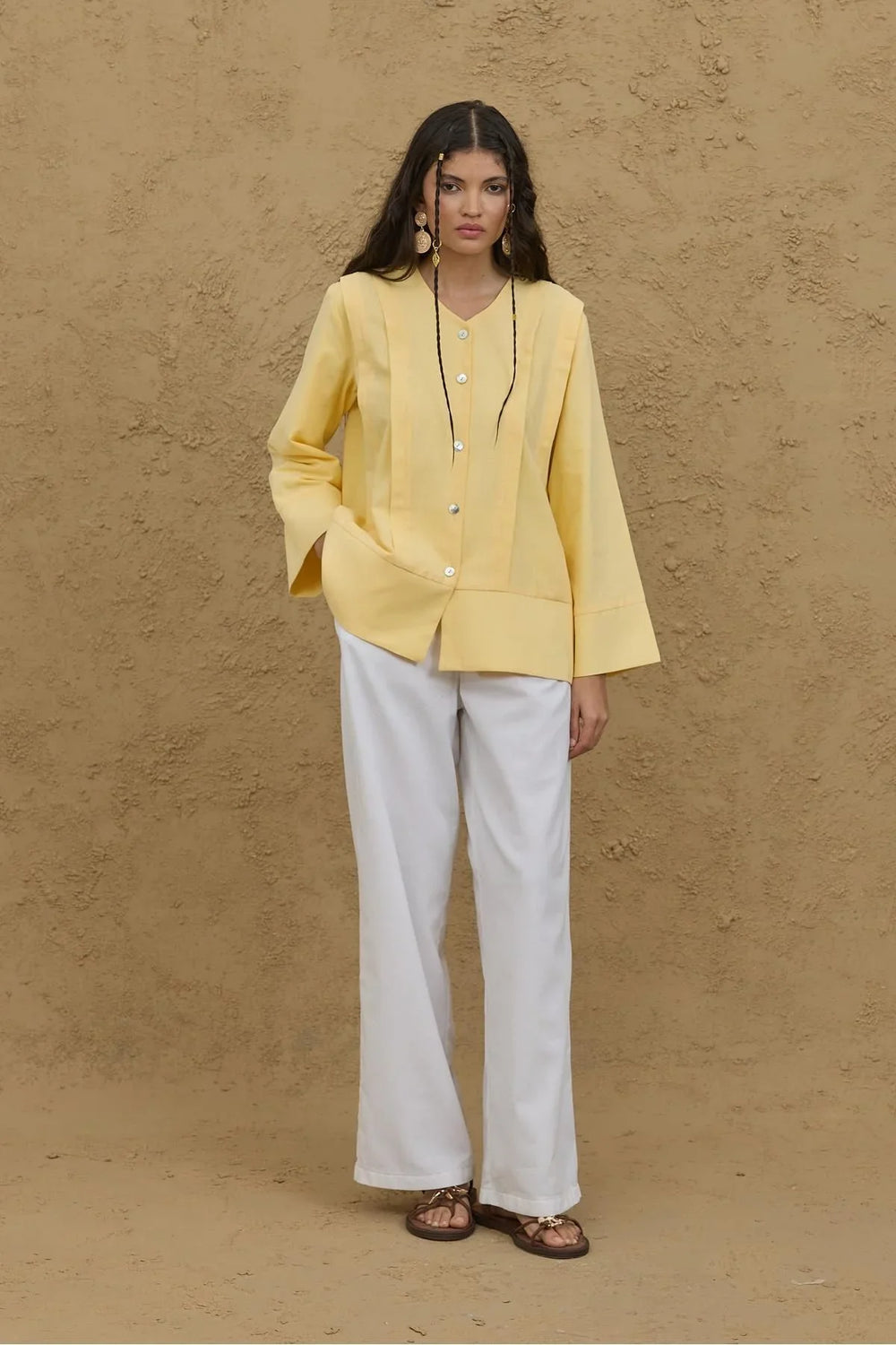 Ribbed Kimono Shirt Yellow