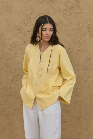 Nervürlü Kimono Gömlek Sarı - Fahhar Design