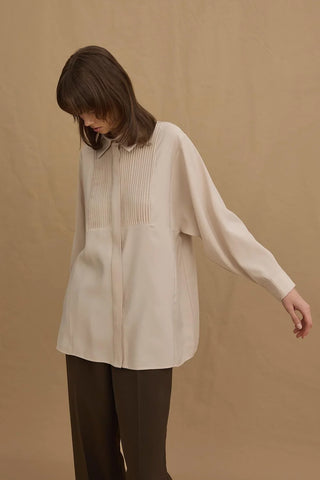 Nervürlü Tensel Gömlek Bej - Fahhar Design