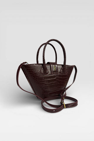 Ness Croco Oval Çanta Bordo