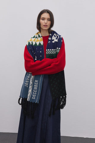 Oğlak Burcu Temalı Örme Uzun Atkı Desenli