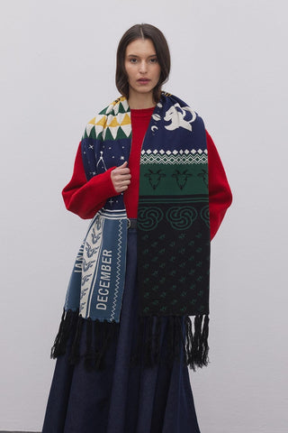 Oğlak Burcu Temalı Örme Uzun Atkı Desenli