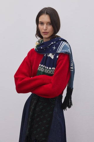 Oğlak Burcu Temalı Örme Uzun Atkı Desenli