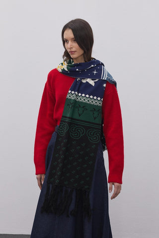 Oğlak Burcu Temalı Örme Uzun Atkı Desenli