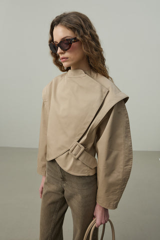 Omuz Detaylı Ceket Bej