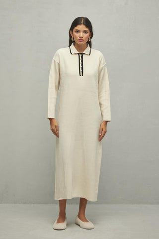 Önü Düğmeli Triko Elbise Vanilya - Fahhar Design