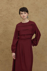 Wide Front Ribbed Dress, Burgundy