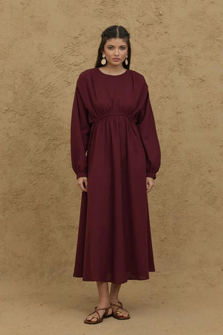 Örgü Detaylı Bürümcük Elbise Bordo