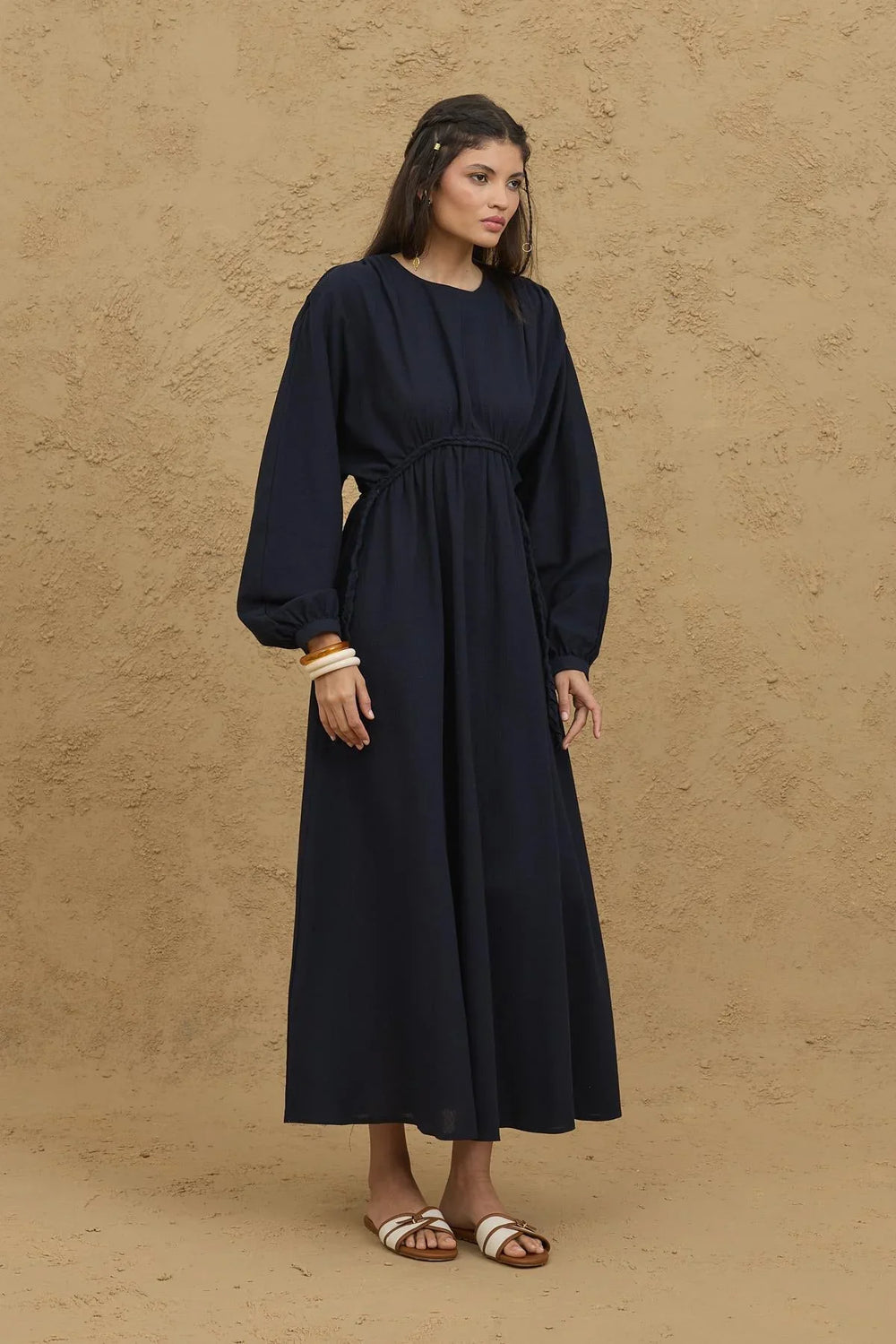 Knit Detailed Crepe Dress Navy Blue