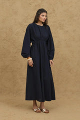 Örgü Detaylı Bürümcük Elbise Lacivert