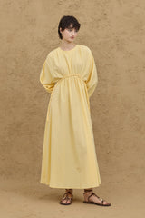 Knitted Detailed Crepe Dress Yellow