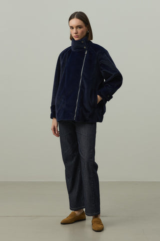 Oversize Biker Ceket Lacivert