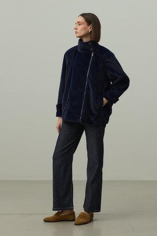 Oversize Biker Ceket Lacivert