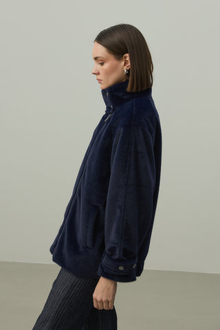 Oversize Biker Ceket Lacivert