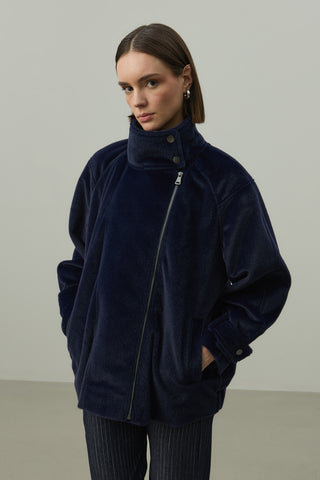 Oversize Biker Ceket Lacivert