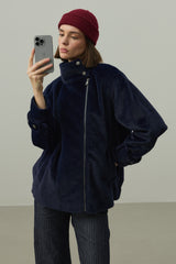 Oversize Biker Ceket Lacivert