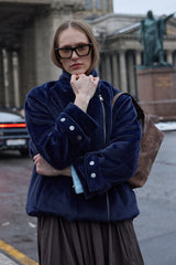 Oversize Biker Ceket Lacivert