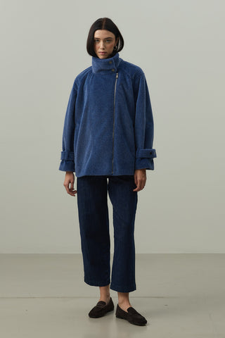 Oversize Biker Ceket Mavi