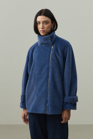 Oversize Biker Ceket Mavi