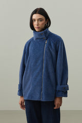 Oversize Biker Ceket Mavi